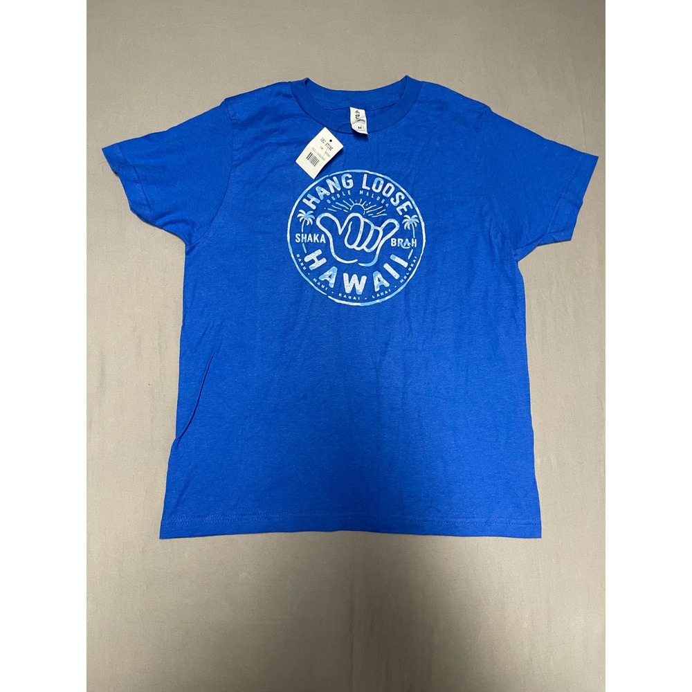 Tultex Kids Hang Loose Hawaii Shaka Blue Graphic T-Shirt Size M NWT